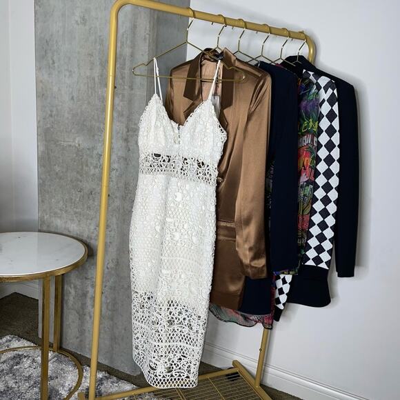 Express Rare Ivory Crocheted Lace Midi Dress - Picture 3 of 15